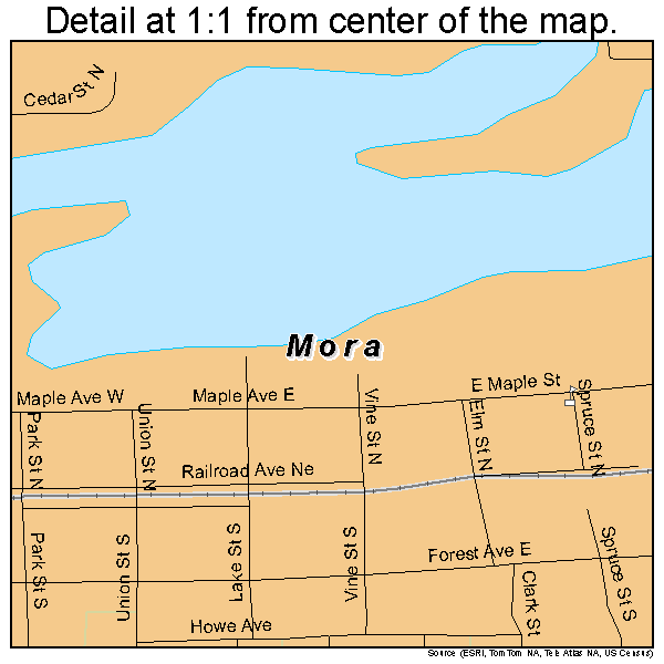 Mora, Minnesota road map detail