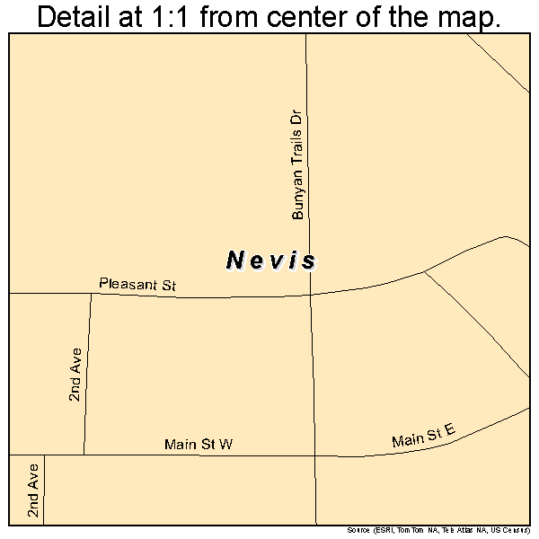 Nevis, Minnesota road map detail