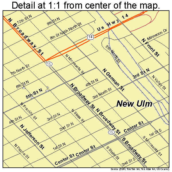 New Ulm, Minnesota road map detail