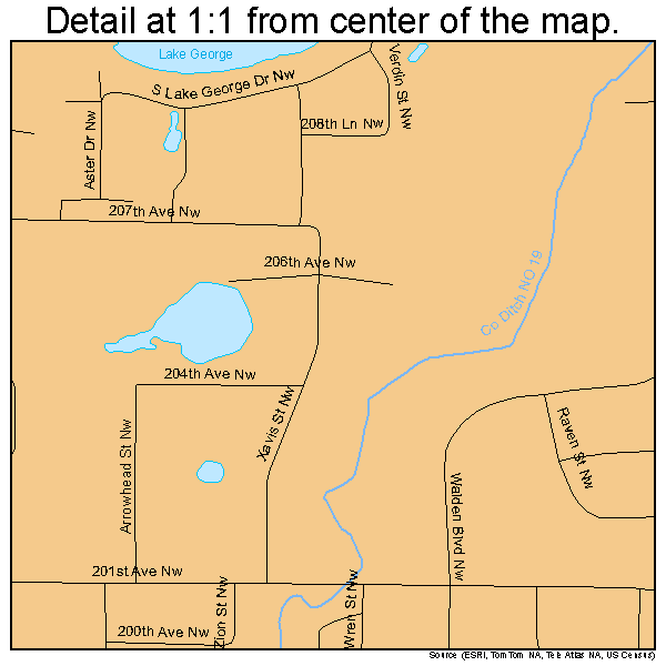 Oak Grove, Minnesota road map detail