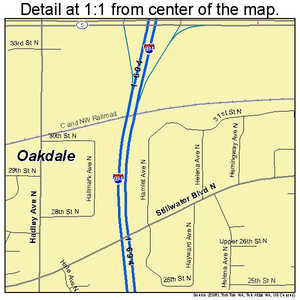 Oakdale, Minnesota road map detail