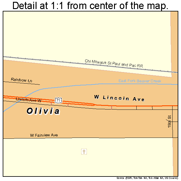 Olivia, Minnesota road map detail