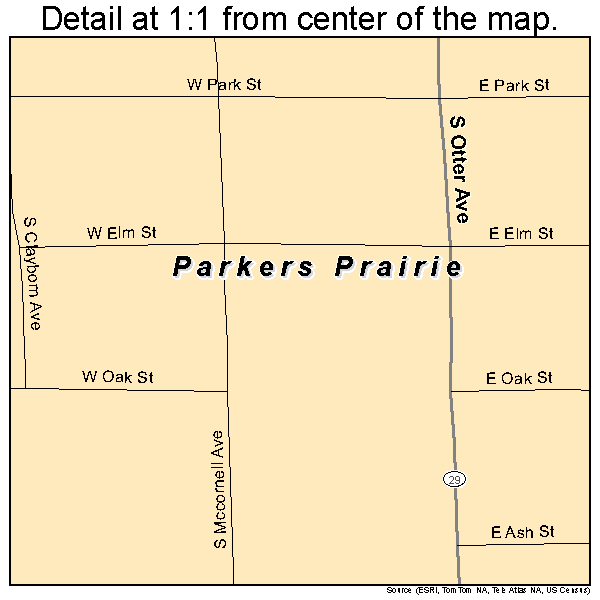 Parkers Prairie, Minnesota road map detail