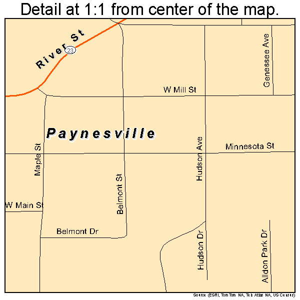 Paynesville, Minnesota road map detail