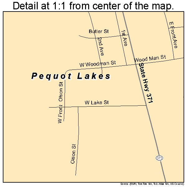 Pequot Lakes, Minnesota road map detail