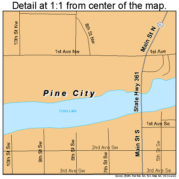 Pine City, Minnesota road map detail