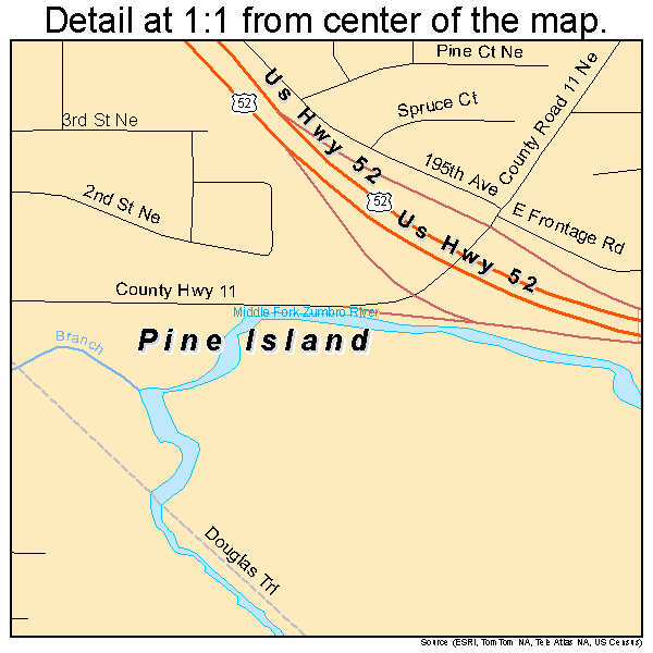 Pine Island, Minnesota road map detail