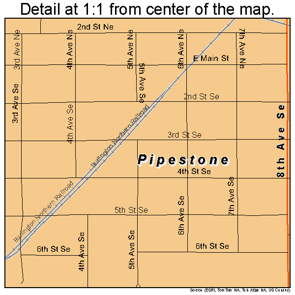 Pipestone, Minnesota road map detail