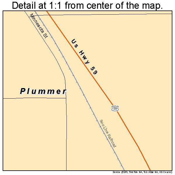 Plummer, Minnesota road map detail