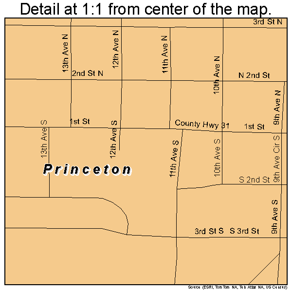 Princeton, Minnesota road map detail