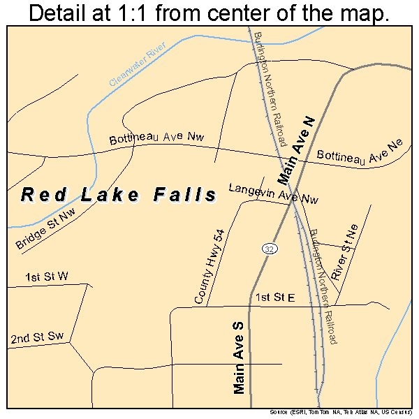 Red Lake Falls, Minnesota road map detail