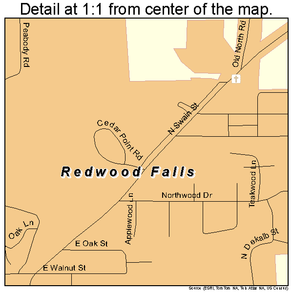 Redwood Falls, Minnesota road map detail