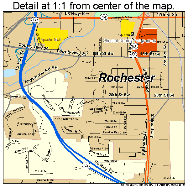 Rochester, Minnesota road map detail