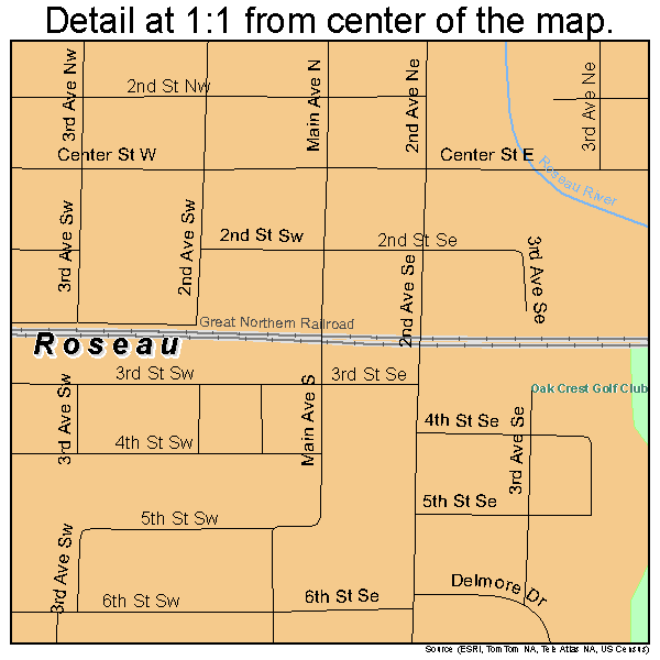 Roseau, Minnesota road map detail