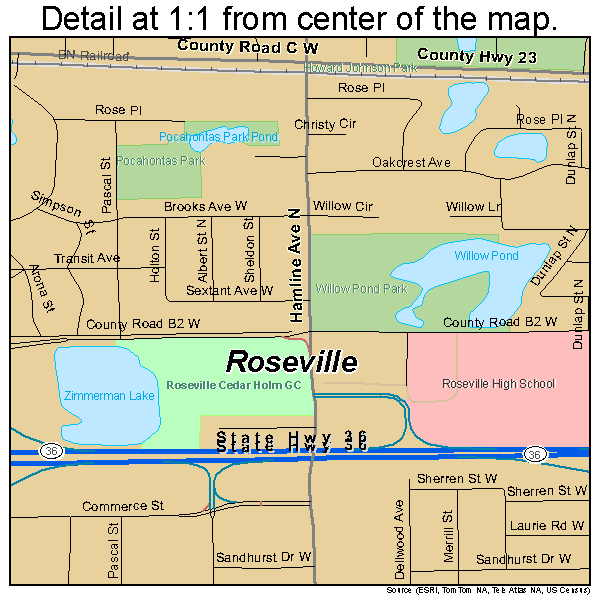 Roseville, Minnesota road map detail
