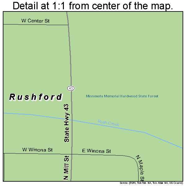 Rushford, Minnesota road map detail