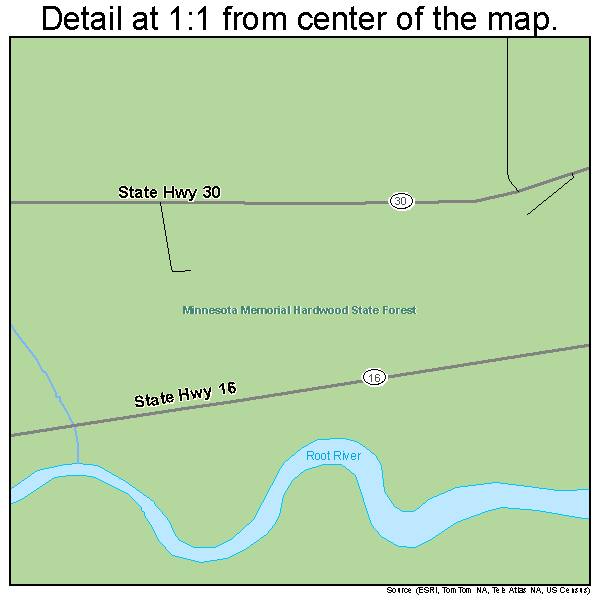 Rushford Village, Minnesota road map detail