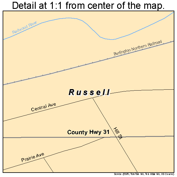 Russell, Minnesota road map detail