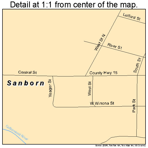Sanborn, Minnesota road map detail