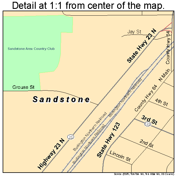Sandstone, Minnesota road map detail