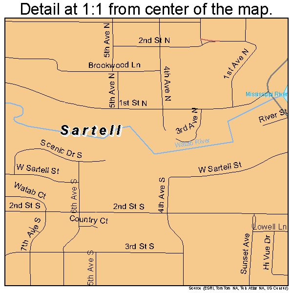 Sartell, Minnesota road map detail