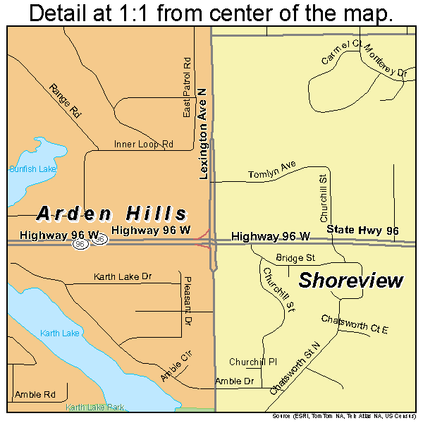 Shoreview, Minnesota road map detail
