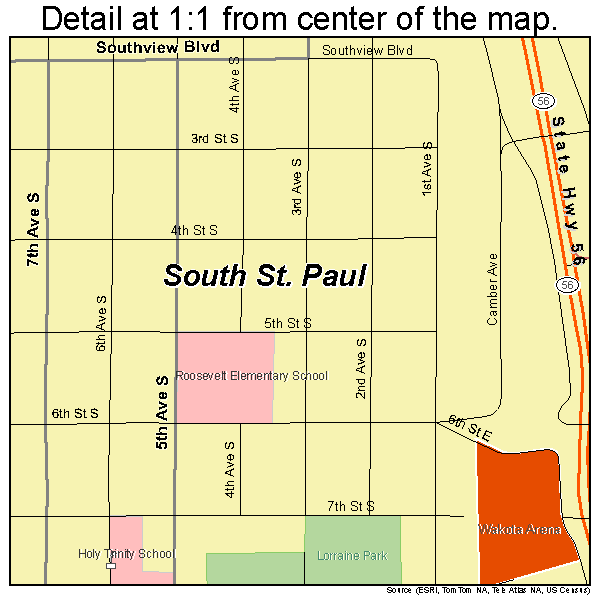 South St. Paul, Minnesota road map detail