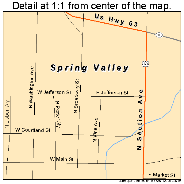 Spring Valley, Minnesota road map detail