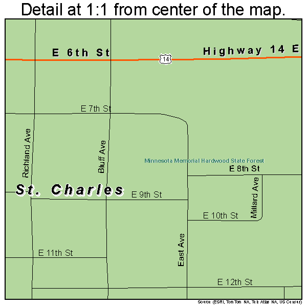 St. Charles, Minnesota road map detail