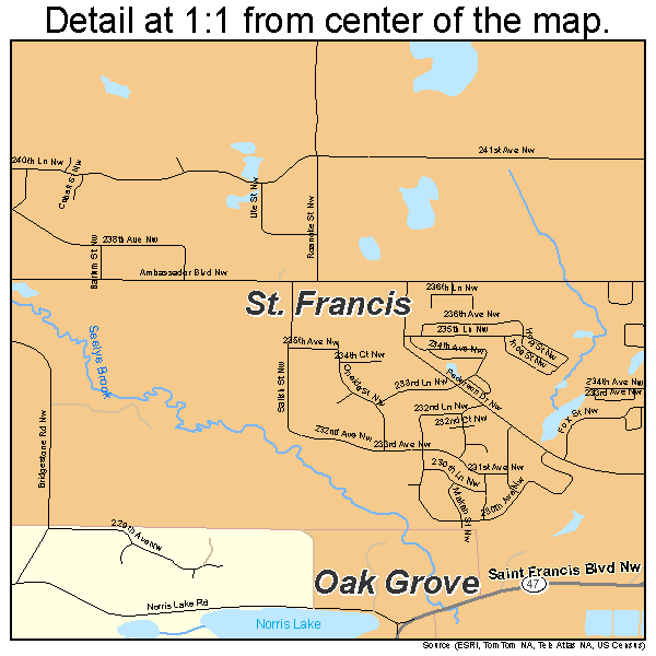 St. Francis, Minnesota road map detail