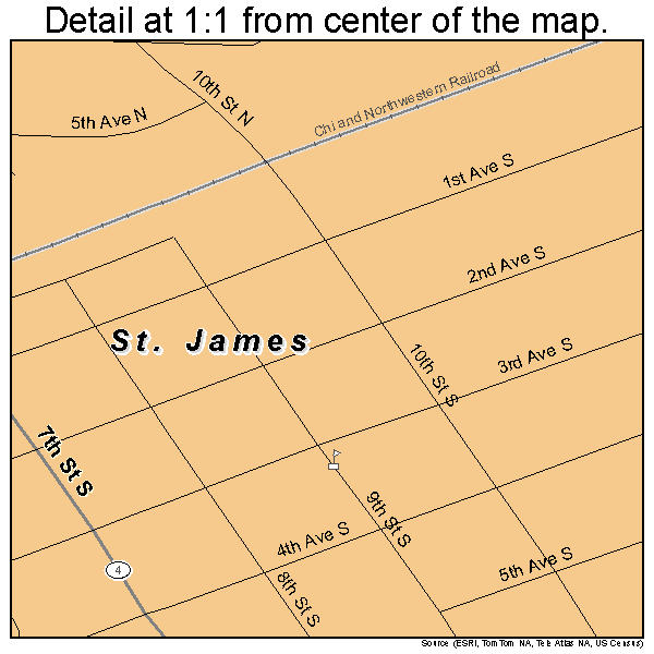 St. James, Minnesota road map detail