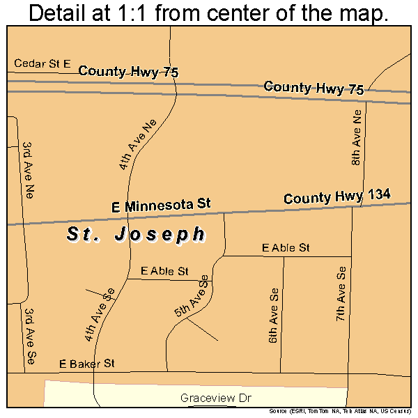 St. Joseph, Minnesota road map detail