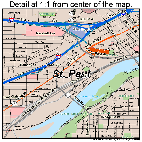 St. Paul, Minnesota road map detail