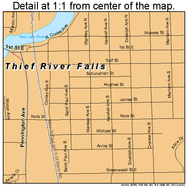 Thief River Falls, Minnesota road map detail