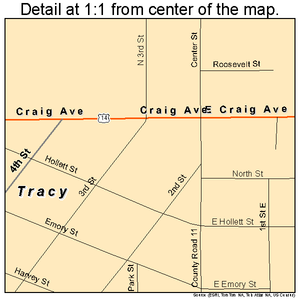 Tracy, Minnesota road map detail