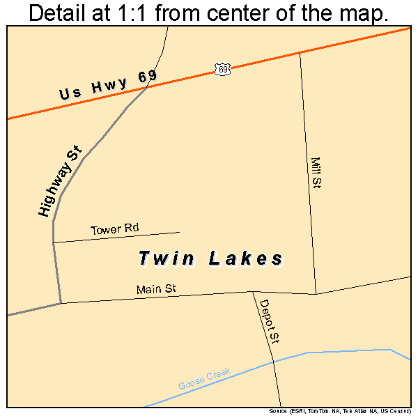 Twin Lakes, Minnesota road map detail