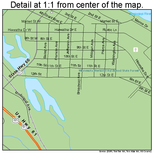 Wabasha, Minnesota road map detail