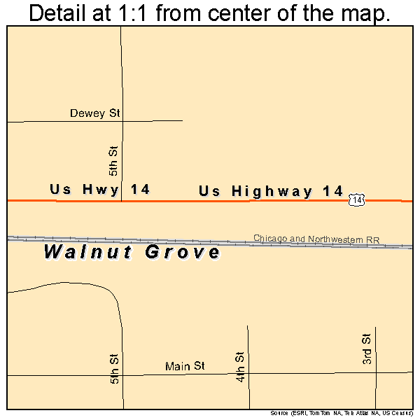Walnut Grove, Minnesota road map detail