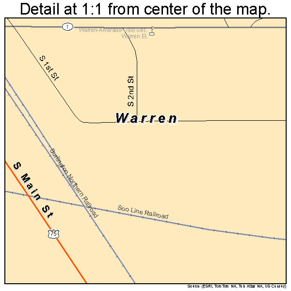 Warren, Minnesota road map detail