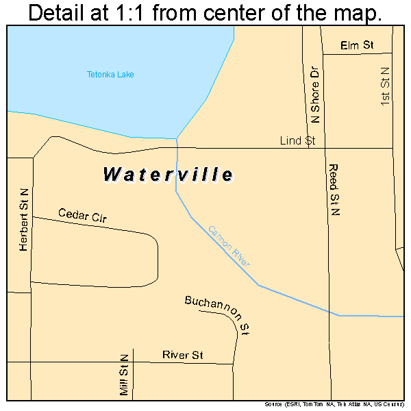 Waterville, Minnesota road map detail