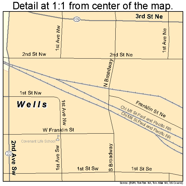Wells, Minnesota road map detail