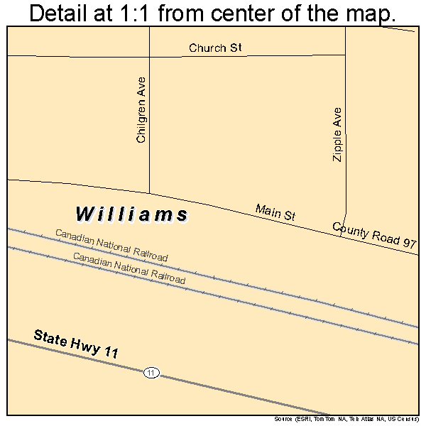 Williams, Minnesota road map detail