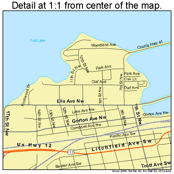 Willmar, Minnesota road map detail