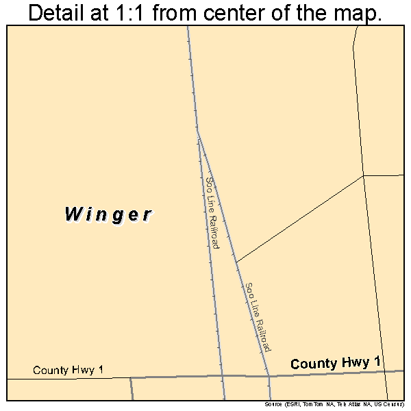 Winger, Minnesota road map detail