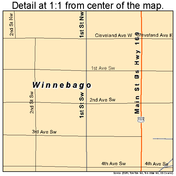 Winnebago, Minnesota road map detail