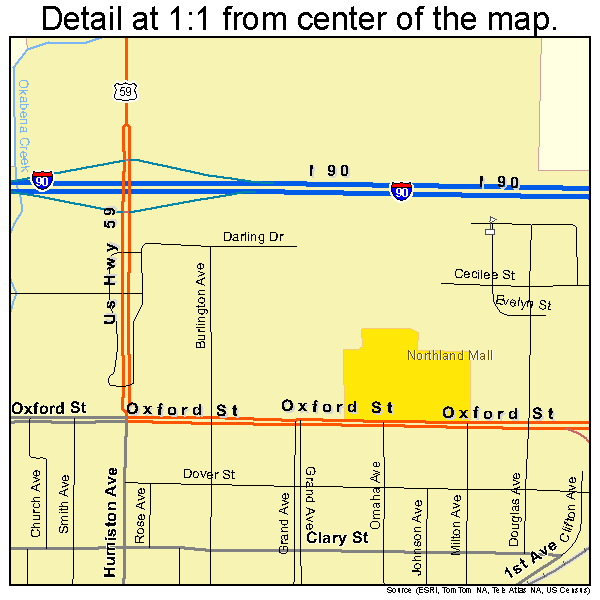 Worthington, Minnesota road map detail