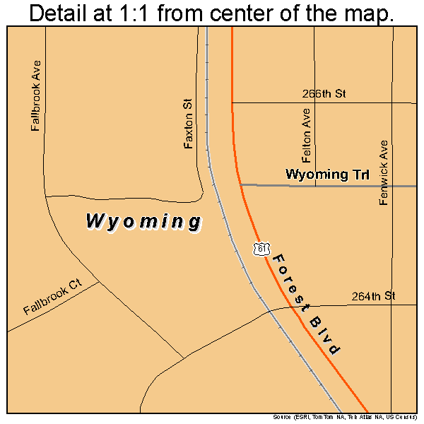 Wyoming, Minnesota road map detail