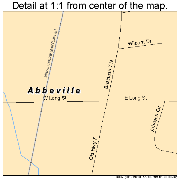 Abbeville, Mississippi road map detail