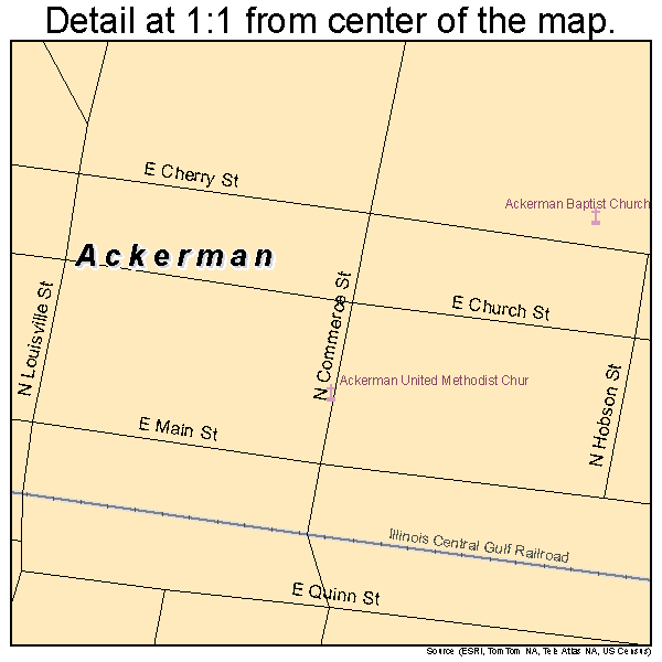 Ackerman, Mississippi road map detail