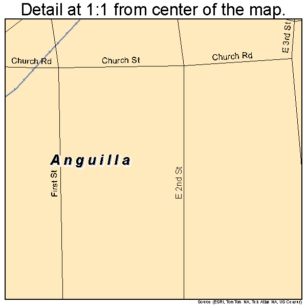 Anguilla, Mississippi road map detail